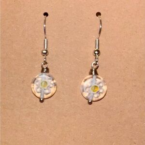 Delicate Yellow Floral Glass Drop Earrings - Women Jewelry